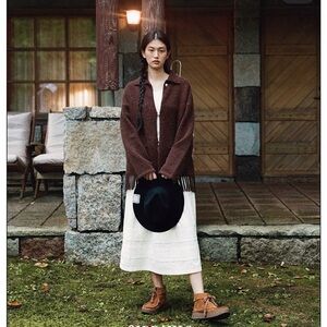 Urbanic30 rigatoni brown Fringe Wool cardigan